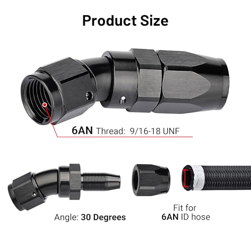 6AN 30 Degree One Piece Full Flow Hose End Fitting Swivel for CPE Braided Hose (6AN / 30 Degree)