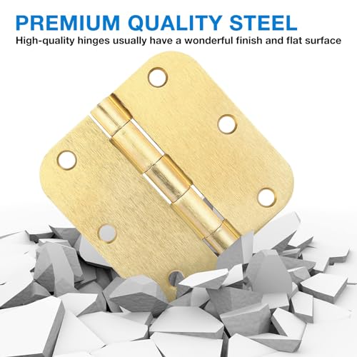 Rounded Door Hinges 3.5" X 3 1 (Satin Brass-Rounded / 3 Pack-no squeak)