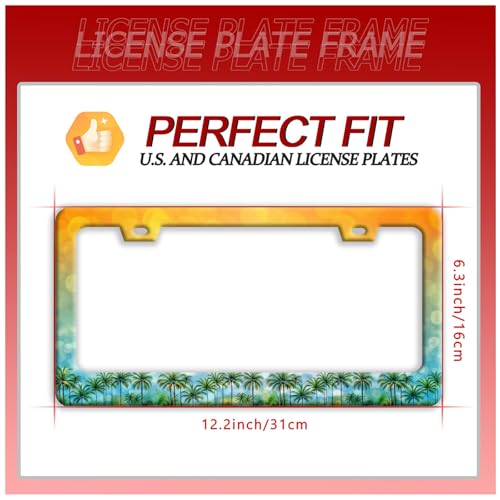 Palm Tree License Plate Frame Stainless Steel Tropical License Holder (Tropical Hawaii Palm Tree)