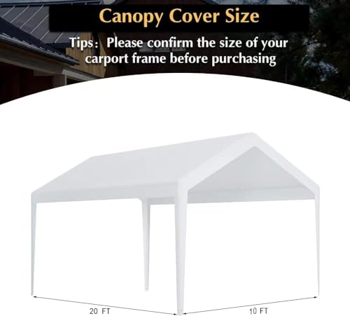 10 x 20 FT Carport Replacement Cover (10'x20' / White)
