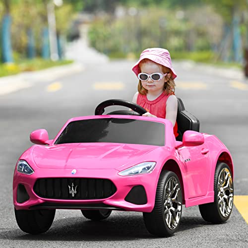 Ride on Car Pink Licensed Maserati Gbili 12V Battery Powered Electric Car with Parent Remote Control & Manual Modes (Maserati GranCabrio / Pink)
