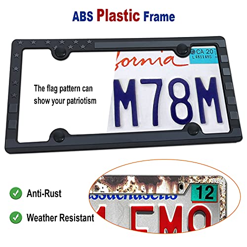 License Plate Frames American Flag (Black-Plastic-2P)