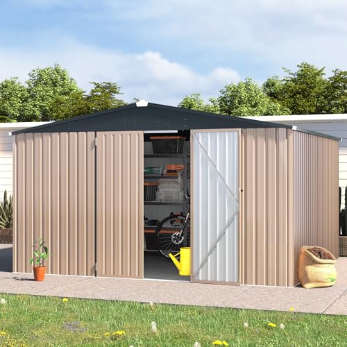 10' x 12' Large Waterproof Metal Outdoor Storage Shed (Gray / 10x12)