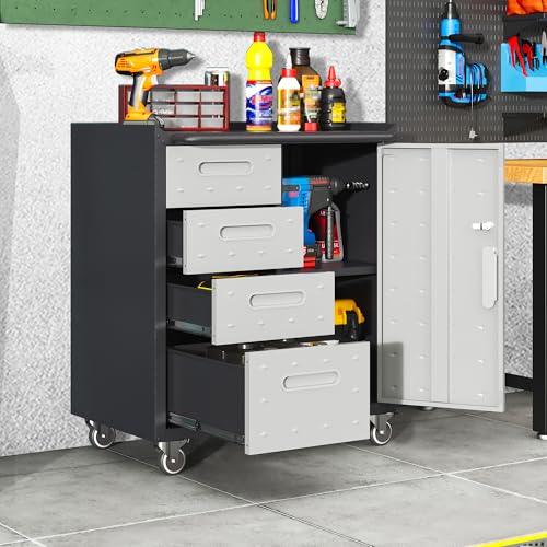 Garage Cabinets (Black/Grey / 4 Drawers & 1 Door)