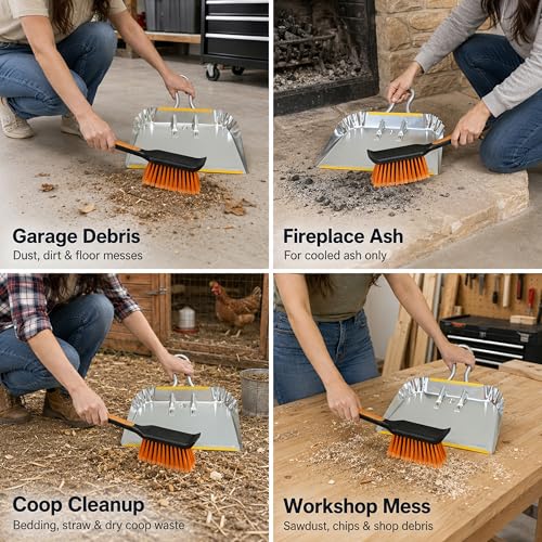 17" Heavy Duty Metal Dust Pan with Brush Set (1 Count (Pack of 1) with Brush)