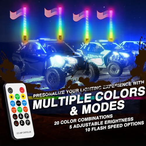 2PCS 2FT Fat Whip Lights 360°Spiral Chase Offroad Warning Lighted Antenna LED Whips Side by Side with Turn Signal Brake Reserving Lights for UTV ATV RZR Can (Fat 2PCS 2FT)