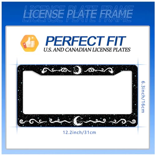 Moon License Plate Frame Stainless Steel Car Accessory 6.3x12.3inch (Moon Waves Stars Starry Sky)