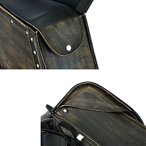Motorcycle Saddle Bags Genuine Leather Motorcycle Luggage Bag For Softails Sportsters and Choppers (13”x13“x10” / Distressed Brown)