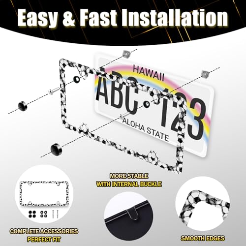 Stainless Steel Soccer Ball Football License Plate Frame 12.2 x 6.2 Inch (Funny Soccer Print)