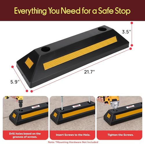 Curb Garage Vehicle Floor Stopper for Parking Safety 1PC Heavy Duty Rubber Parking Lot Driveway Stopper (Single Pack)