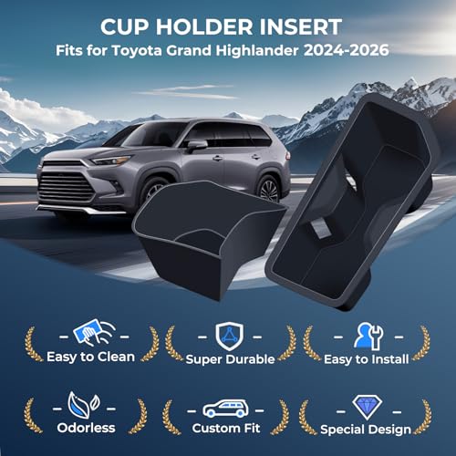 2 Pack Center Console Cup Holder Inserts for Toyota Grand Highlander 2026 2025 2024 (Cup Holder for 2024-2026 Grand Highlander)