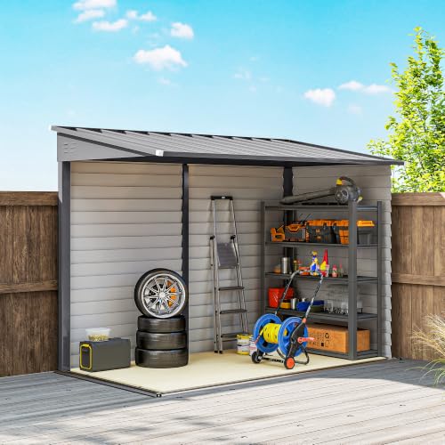 4.6' x 9' Steel Outdoor Storage Shed Waterproof Lean (Gray)