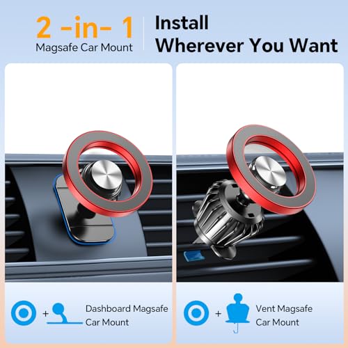 for Magsafe Car Mount【20 Strong Magnets】Magnetic Phone Holder for Car Phone Holder Mount Dash Mounted Holders Cell Phone Holders for Your Car Accessories for Women Men for iPhone 17 16 15 14 (Red)
