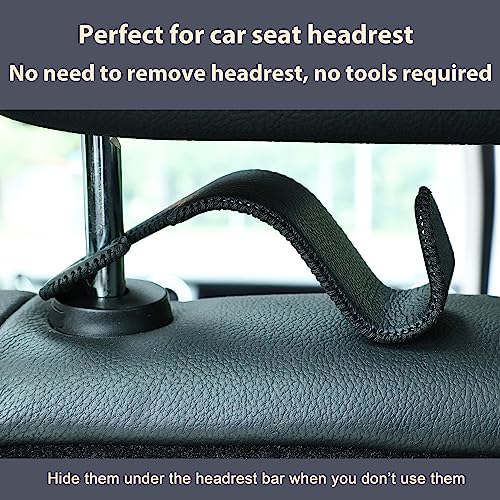 4 Pack Car Headrest Hooks Holds 55lbs Seat Storage Organizer for Bags (Leather Black)