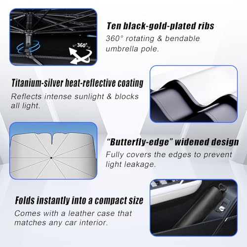 Windshield Sun Shade Umbrella (Medium-Foldable / Silver & Black)