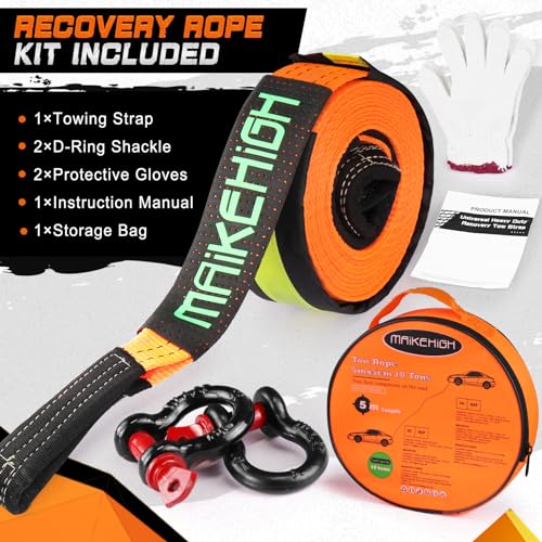 Tow Strap Heavy Duty with Hooks (Orange Strap with Shackles / 2"×16ft)