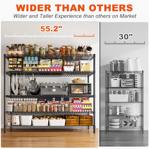 85.7" H Storage Shelves 2998LBS Metal Shelving Unit with Wheels & Feet (5-Tier,55.5" W X 85.7" H X 24.2" D)
