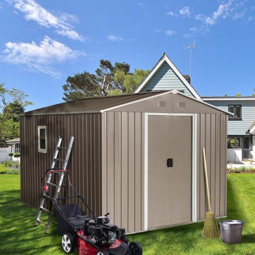 8x10 FT Outdoor Storage Shed (8x10 FT/Window / Warm Gray)