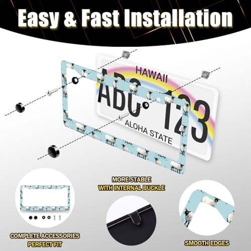 Stainless Steel Cute Animals Sheep License Plate Frame 12.2 x 6.2 Inch (Sheep Animals)
