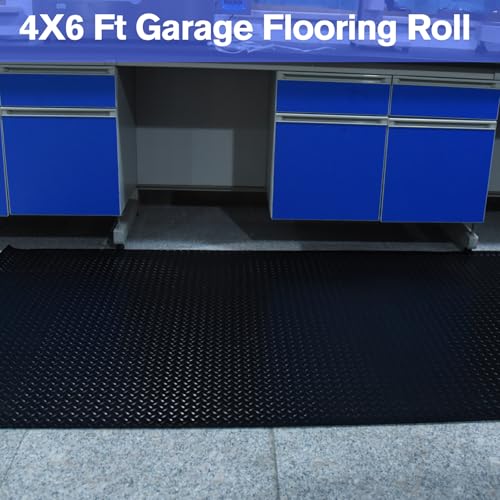 4x6FT Flooring Roll Diamond Plate Rubber Garage Floor Mat (4X6 Feet)