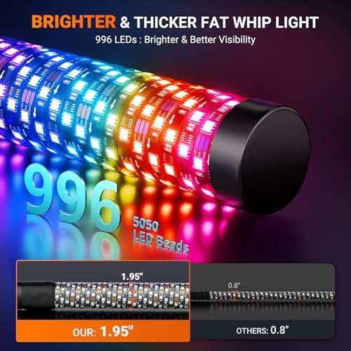 2PCS 4FT Fat Whip Lights for UTV ATV with Spring Base (4FT-2PCS)