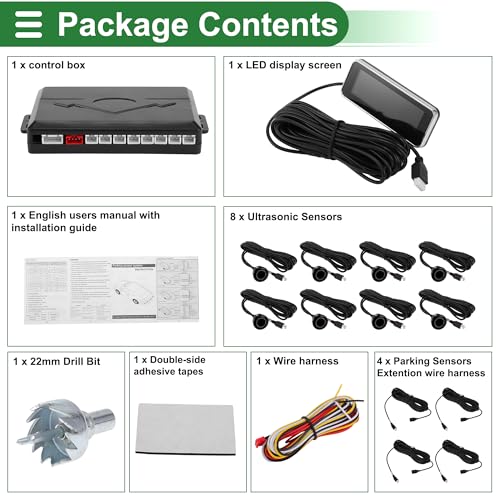 Auto Vehicle Reverse Backup Radar System Reverse Parking Sensors Sound Warning Alarm Buzzer Reminder Distance Detection Black 8 Parking Sensors (Black)