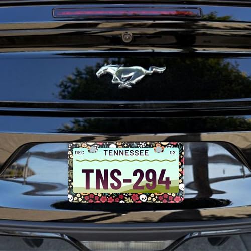 Halloween Ghost Skull Floral License Plate Frame Colorful Flowers Stainless Steel Steel License Plate Holder Auto Parts Decoration with Screws License Plate Holder 12x6 Inch Car Accessories (Halloween Skull Floral)