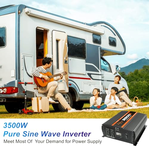 3500W Pure Sine Wave Inverter 12V to 120V with 4 Power Outlets for RV Solar Power (M-3500)
