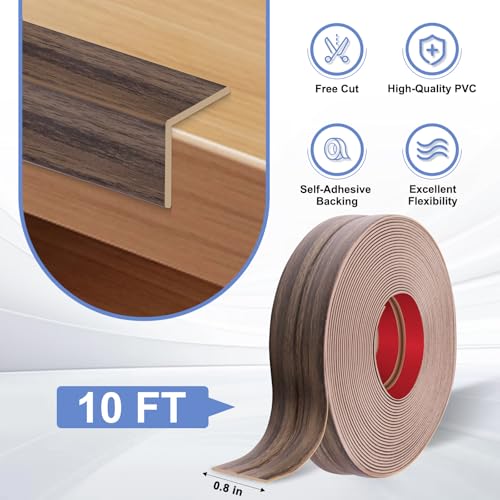 Wall Corner Protector Moulding Trim Peel and Stick (Smoked Brown Wood / 0.8 In x 10 Ft)