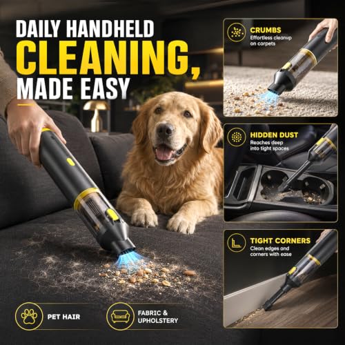 Handheld Car Vacuum Portable Cordless 3 Suction Modes (Black-yellow)
