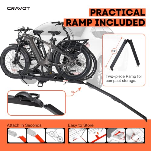 E2 Plus Electric Bike Rack with Ramp 200lbs 5‘’ Tire (E2 Plus 3position foldable Black-200lb Capacity+Ramp)
