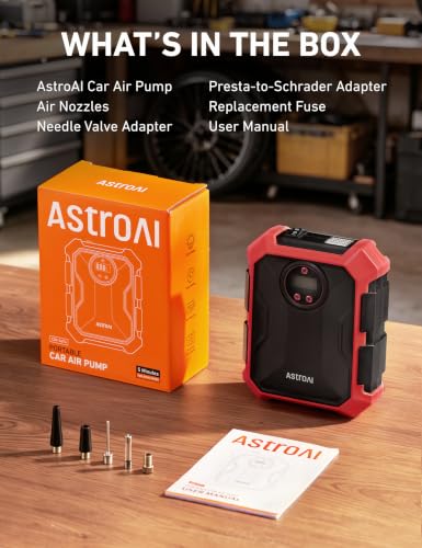 Tire Inflator Portable Air Compressor 12V DC Integrated Storage (Red)