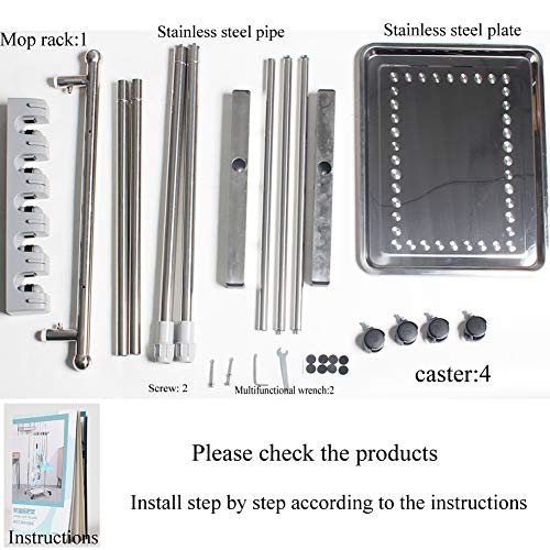 movable mop broom holder put wet mops floor standing cleaning tool rack stainless for schools (5slots)