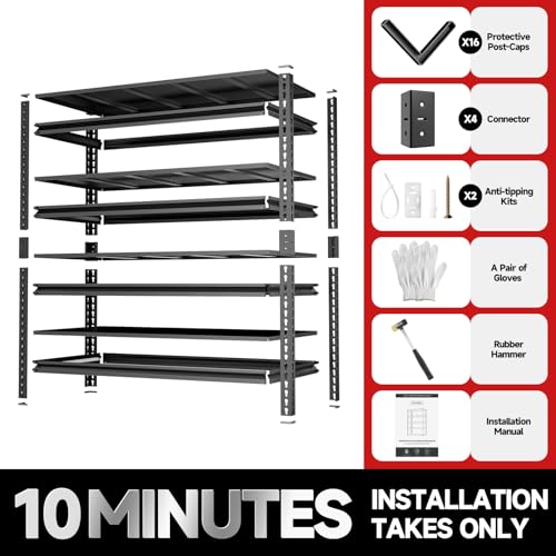4 Tier 40" W X 20" D X 60" H Storage Shelves 2200LBS Garage Shelving Metal Storage Shelf Adjustable Metal Racks with Shelves Heavy Duty Shelving Units and Storage Utility Shelf (Black-visible Hole / 40"W X 20"D X 60"H)