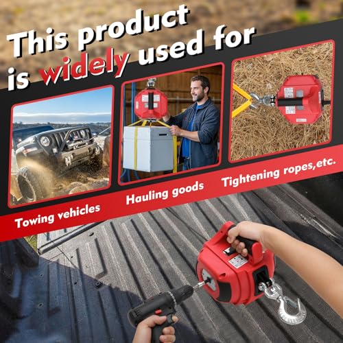 Portable Drill Winch of 1000 Lbs (1000 lb. Capacity Synthetic Rope)