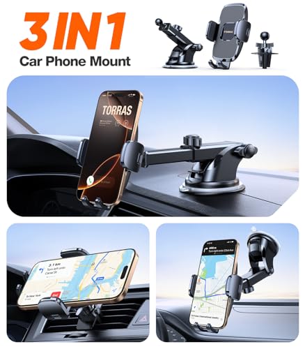 Ultra Durable Phone Holders for Your Car【96+LBS Strongest Suction】 Car Phone Holder Mount (Black)