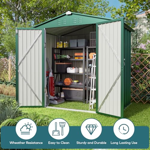 6 x 4 FT Outdoor Storage Shed (Green / 6' x 4' FT/Peaked-roof)