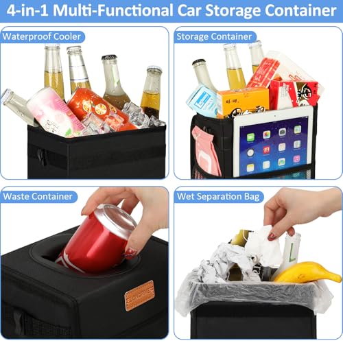 Leak Proof Car Trash Can with Lid Black (Balck / 2 Gallons)