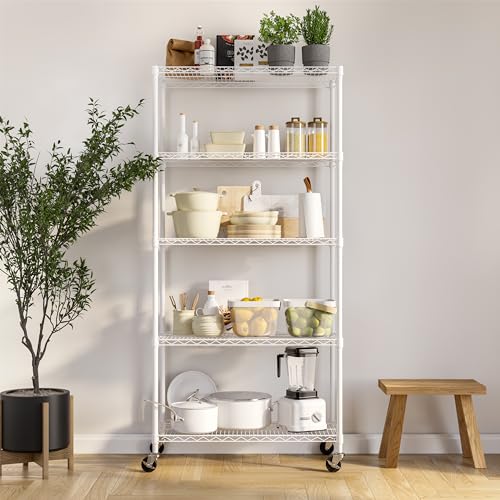 5-Tier NSF-Certified Steel Wire Shelving, 36"W x 14"D x 75.5"H, White (White / 5-Tier Shelving, 36" W x 14" D)