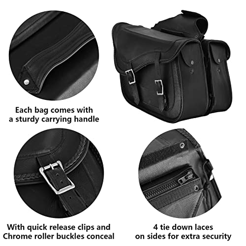 Motorcycle Saddle Bags Genuine Leather Motorcycle Luggage Bag For Softails Sportsters and Choppers (13”x13“x10” / Black)