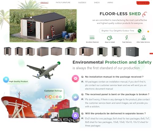 10' x 14' Large Waterproof Metal Garden Tool Shed (Gray / 10x14)