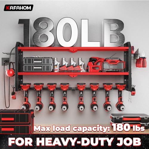 Power Tool Organizer with Charging Station (8 DRILL RED / Red-32 inches)