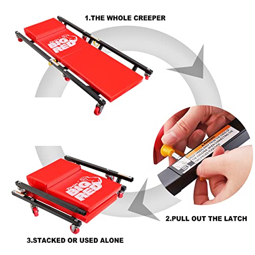 36" 2 Piece Padded Rolling Garage (2-Piece Creeper-36inch-Red)