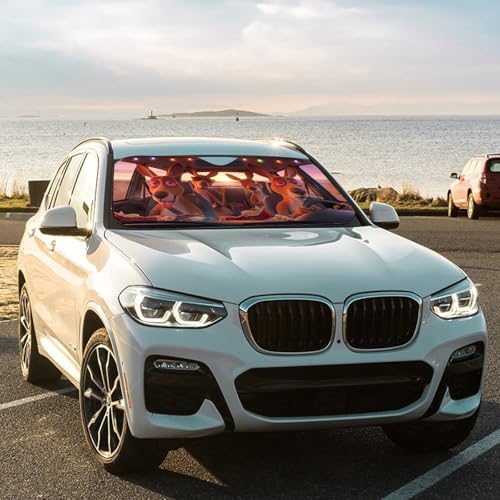 2025 Upgrade Funny Cute Animals Car Windshield Sun Shade Umbrella 5 Layers Nano Coatings Kangaroo Driving Car Front Window UV Block Sunshade Cover for Most Cars SUV (Kangaroo Driving)