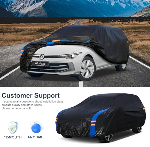 Car Cover Waterproof All Weather for Automobiles (Black-Blue / 1 Fit Hatchback-Length 164-178 inch)