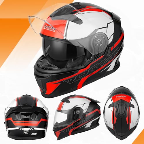 Modular Motorcycle Helmets Full Face Flip up Street Bike Motorcycle Helmet for Unisex Adult Rocket Black (Rocket Black / X-Large)