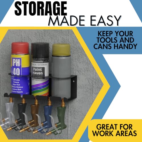 Wall Mount Air Tool Holder with 3 Aerosol Can Storage (Airtool + 3 Can)