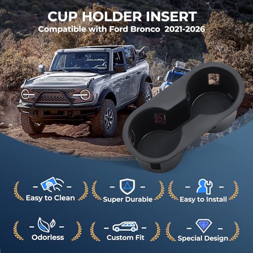 Center Console Cup Holder Inserts for Ford Bronco 2026 2025 2024 2023 2022 2021 (Cup Holder for 2021-2026 Bronco)