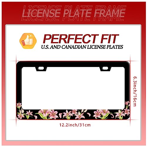 Pink Florals License Plate Frame Stainless Steel Cars Accessory 6.3x12.3In (Pink Lily flower)