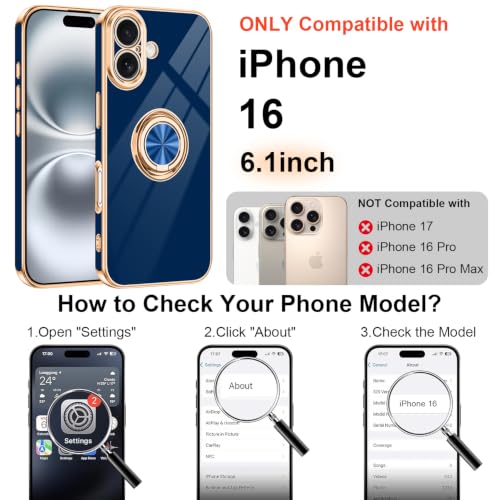 Designed for iPhone 16 Case with Ring Stand Slim Blue (Blue / 6.1'' iPhone 16)